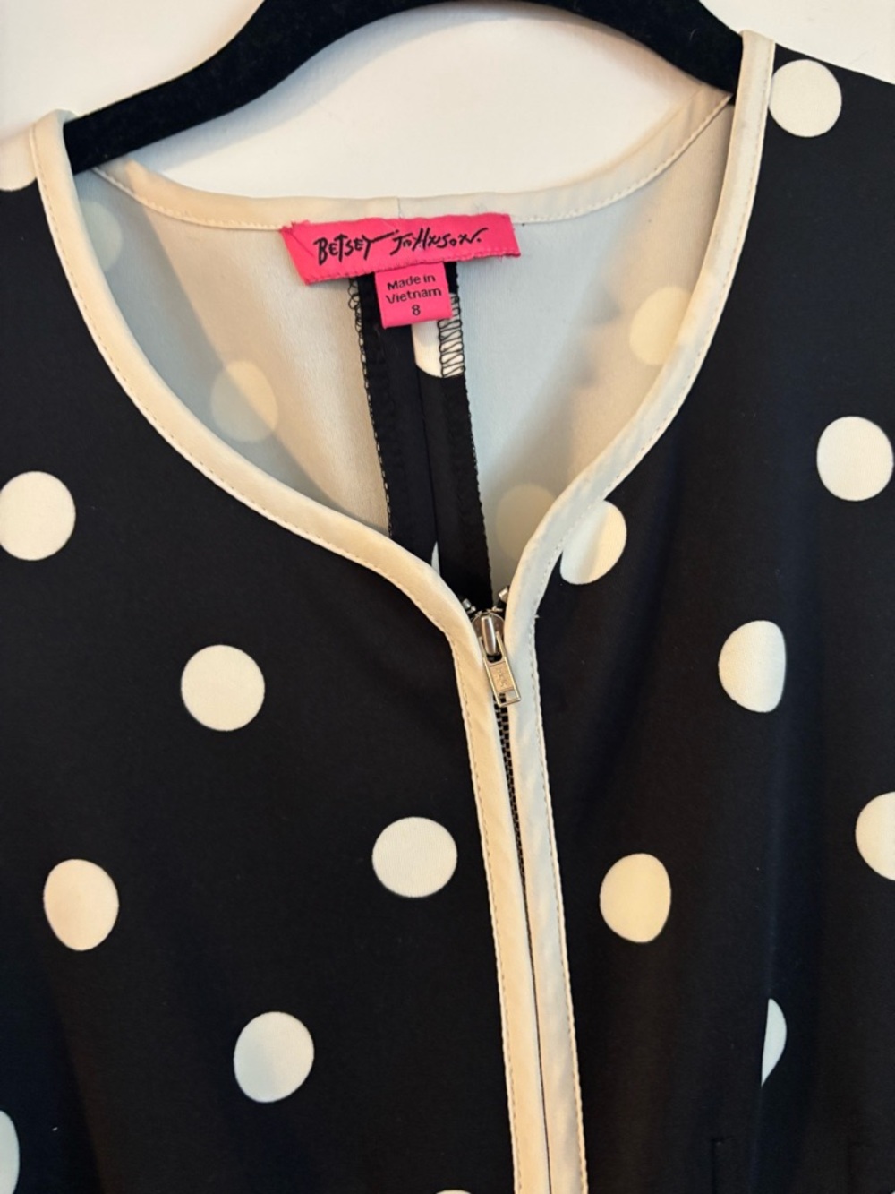 Betsey Johnson Black and White Polka Dot Sleeveless Fit-and-Flare Dress - Picture 2 of 3